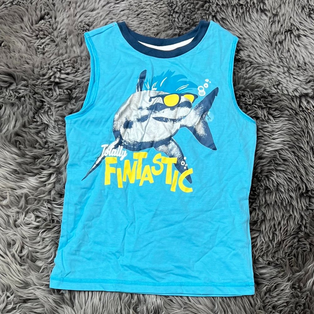 Toughskins | Boy's Tank Top | Shark Themed | Blue | Size L(7)